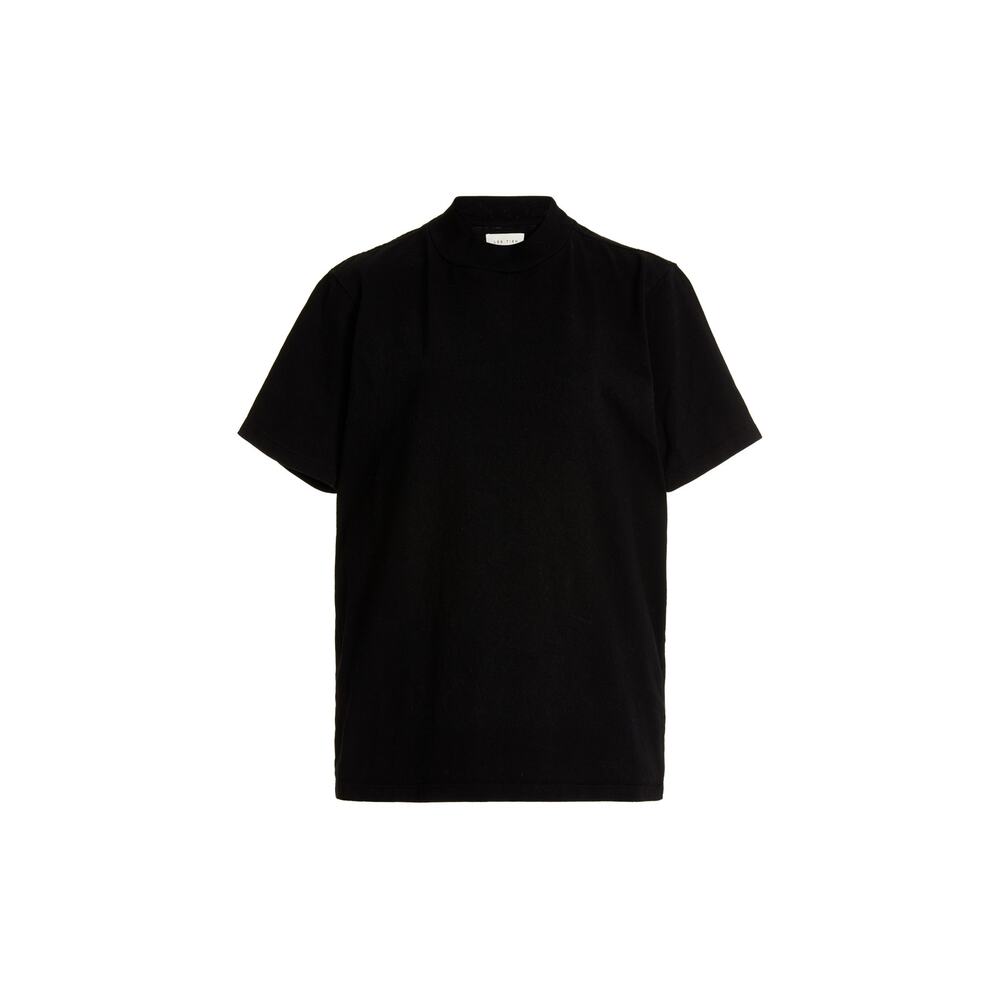 Les Tien Mock-Neck Black Cotton T-Shirt Size S